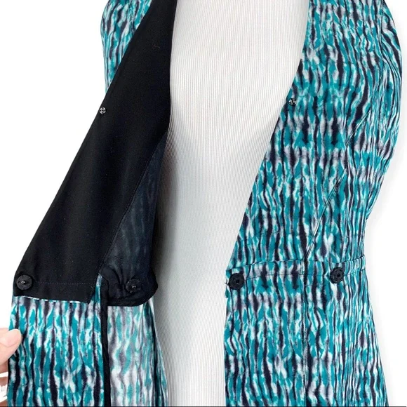 Proenza Schouler Teal Black Sleeveless Silk Print Wrap Mini Dress - Picture 9 of 14